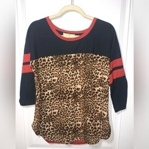 Wishful Park animal print jersey style blouse Red black and print